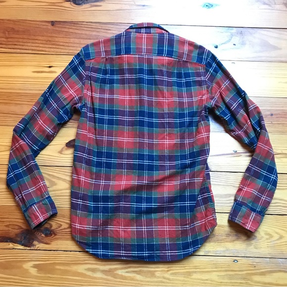 J. Crew Mercantile Orange Blue Green Flannel Plaid Button Down Top, EUC, S - Picture 9 of 13